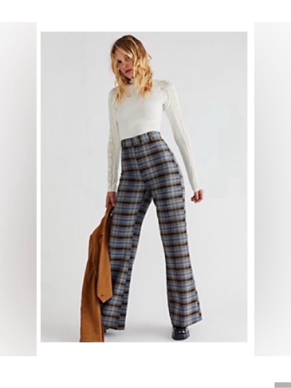 Free people high waisted plaid flare pants hippie boho size 8